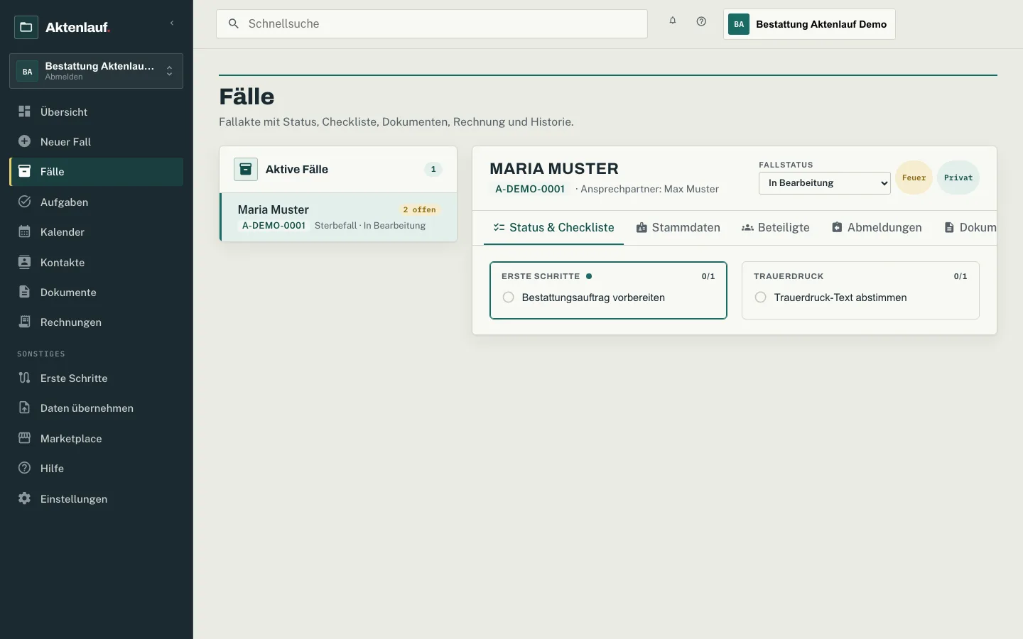Fallakte mit Status-Checkliste