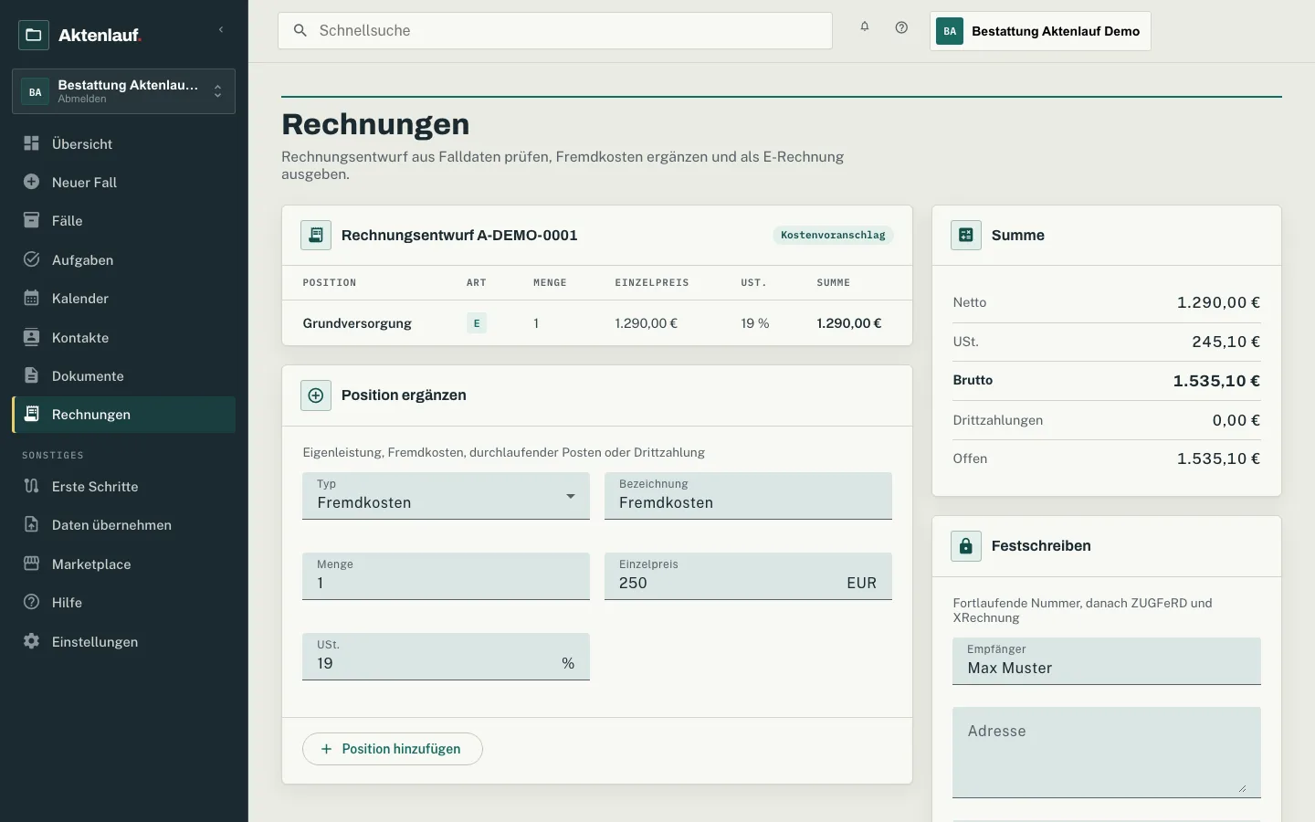 Rechnungsentwurf → E-Rechnung