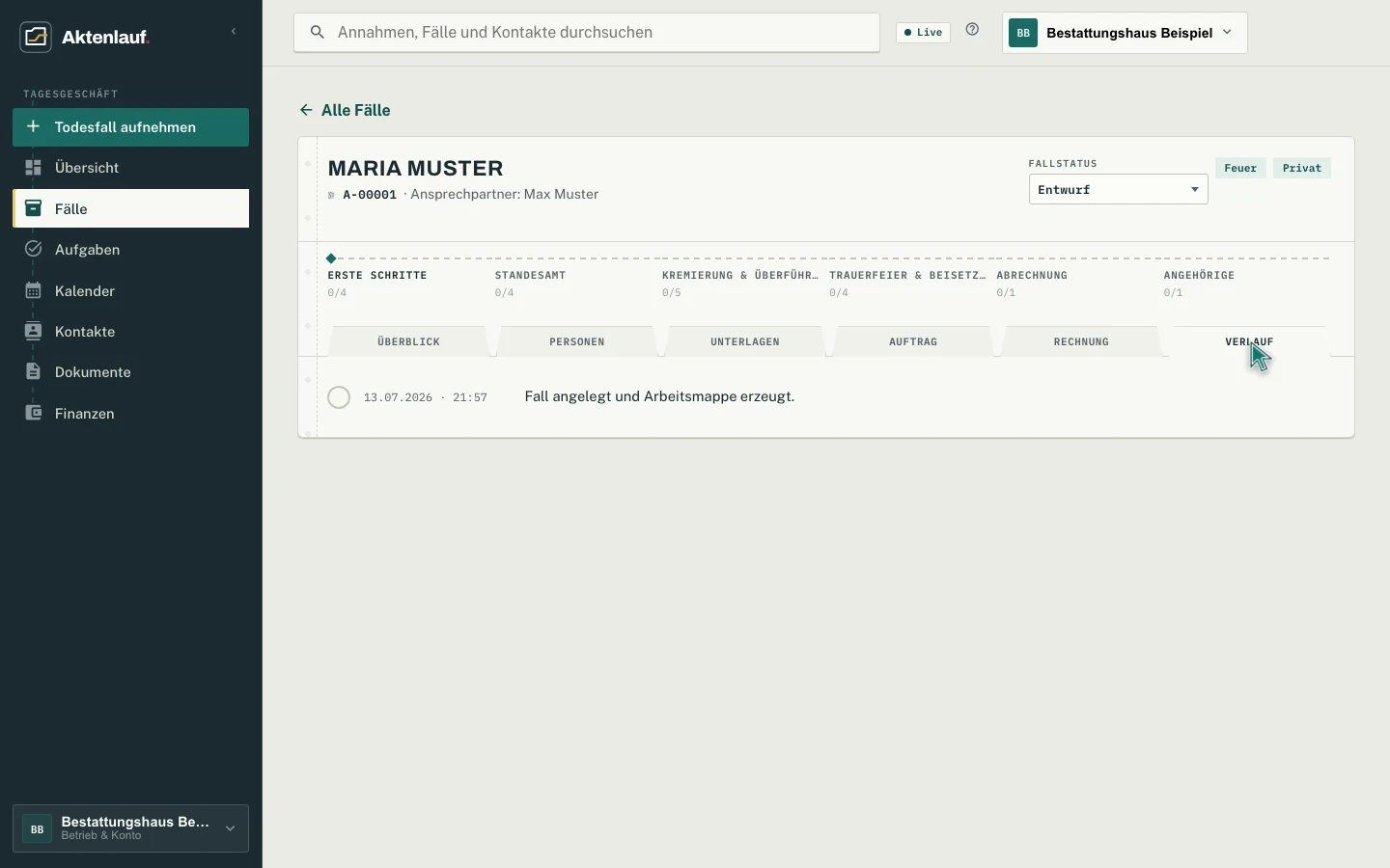 Verlauf derselben digitalen Fallakte