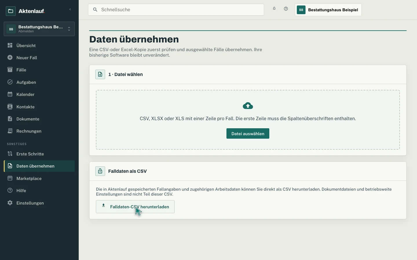 Selbst-Export direkt in Aktenlauf